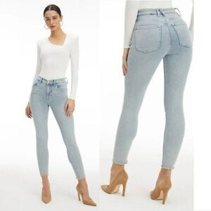 Good American Good Legs Crop Long Fray Hem High Rise Skinny Jean Light Wash 18